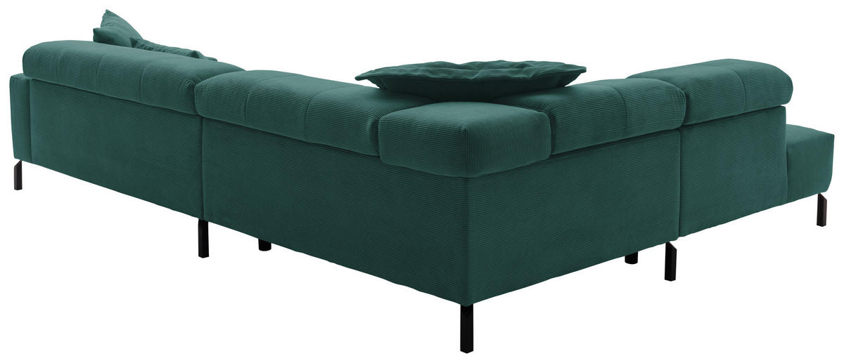 ECKSOFA in Feincord Grün  - Schwarz/Grün, Konventionell, Textil/Metall (219/311cm) - Hom`in