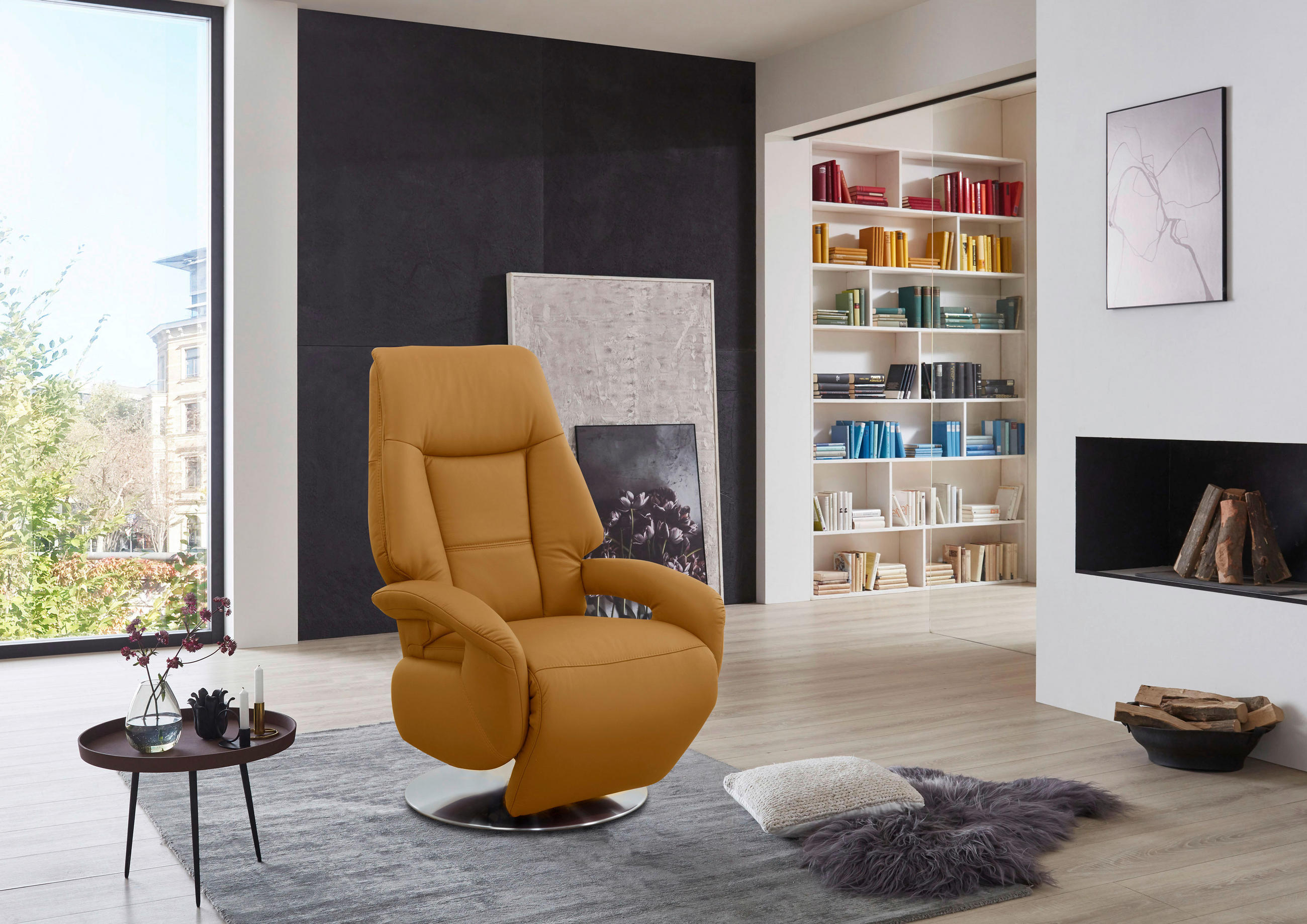 Sit & More RELAXAČNÍ KŘESLO, kůže, curry žlutá