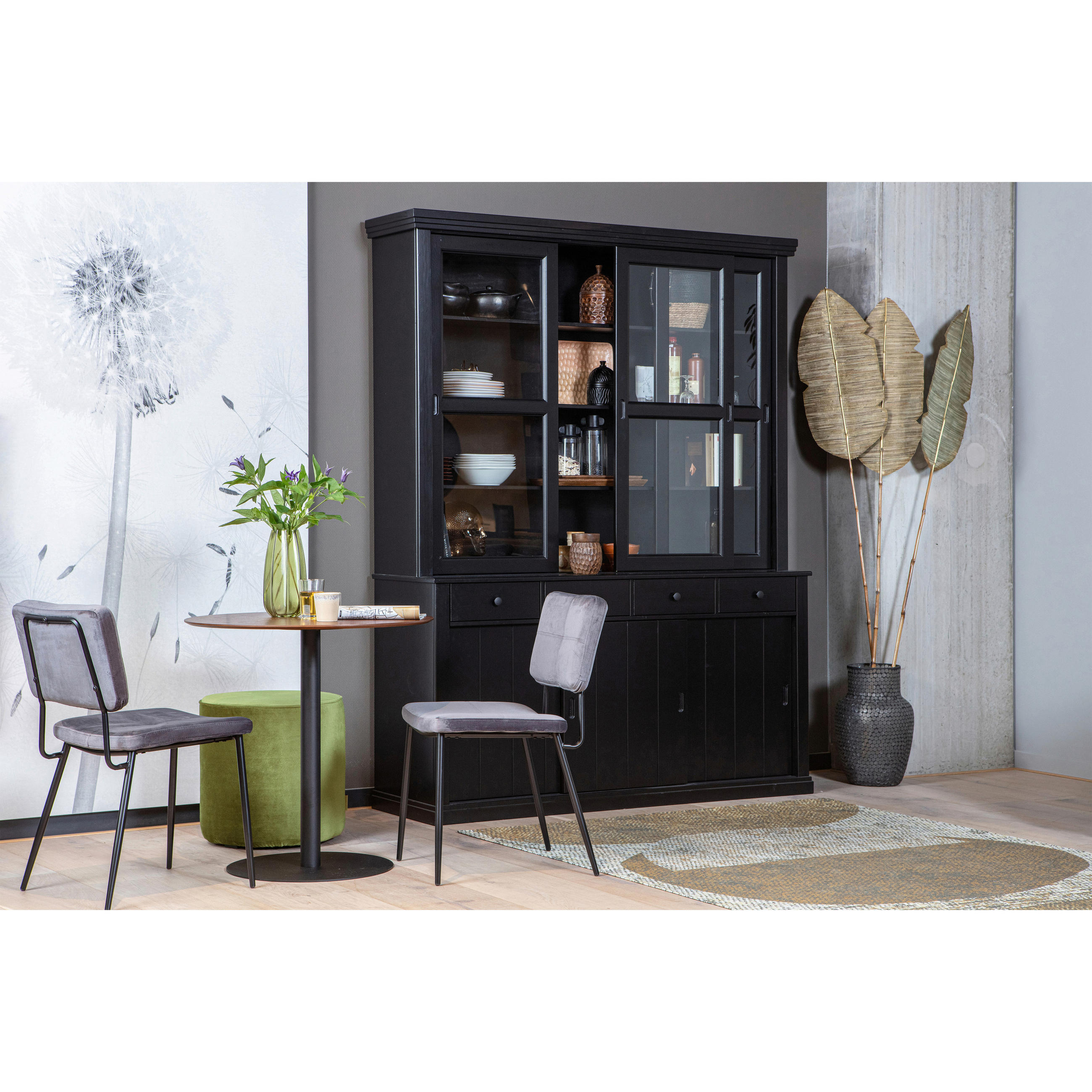 VITRINE in vollmassiv Kiefer Schwarz  - Schwarz, Design, Glas/Holz (166/214/48cm) - Livetastic