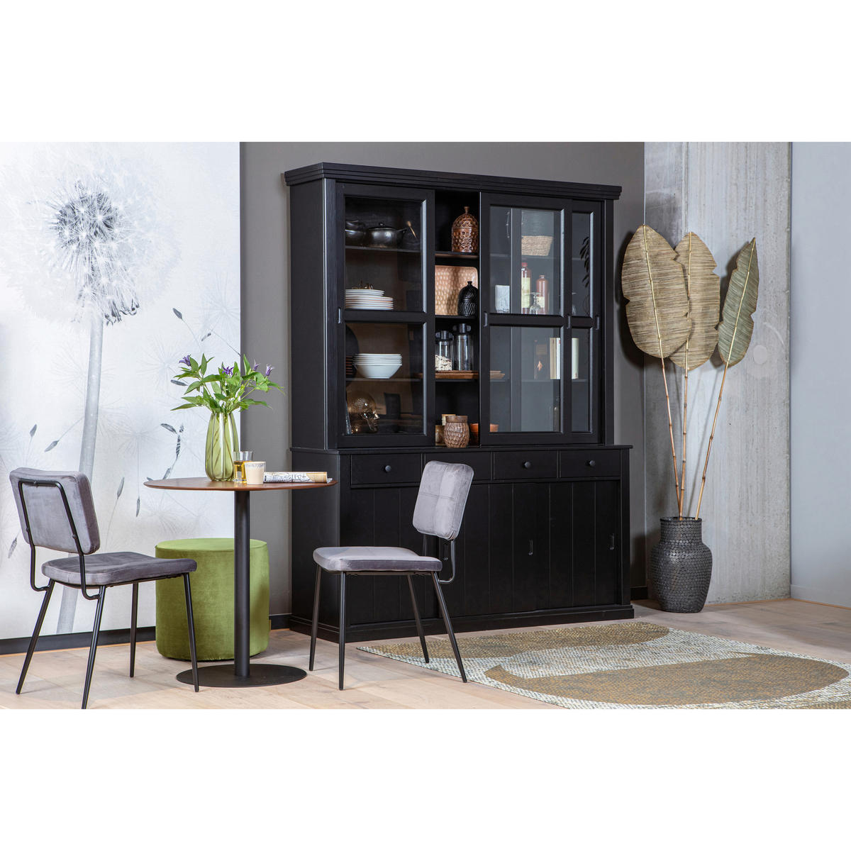 VITRINE  in vollmassiv Kiefer Schwarz  - Schwarz, Design, Glas/Holz (166/214/48cm) - Livetastic