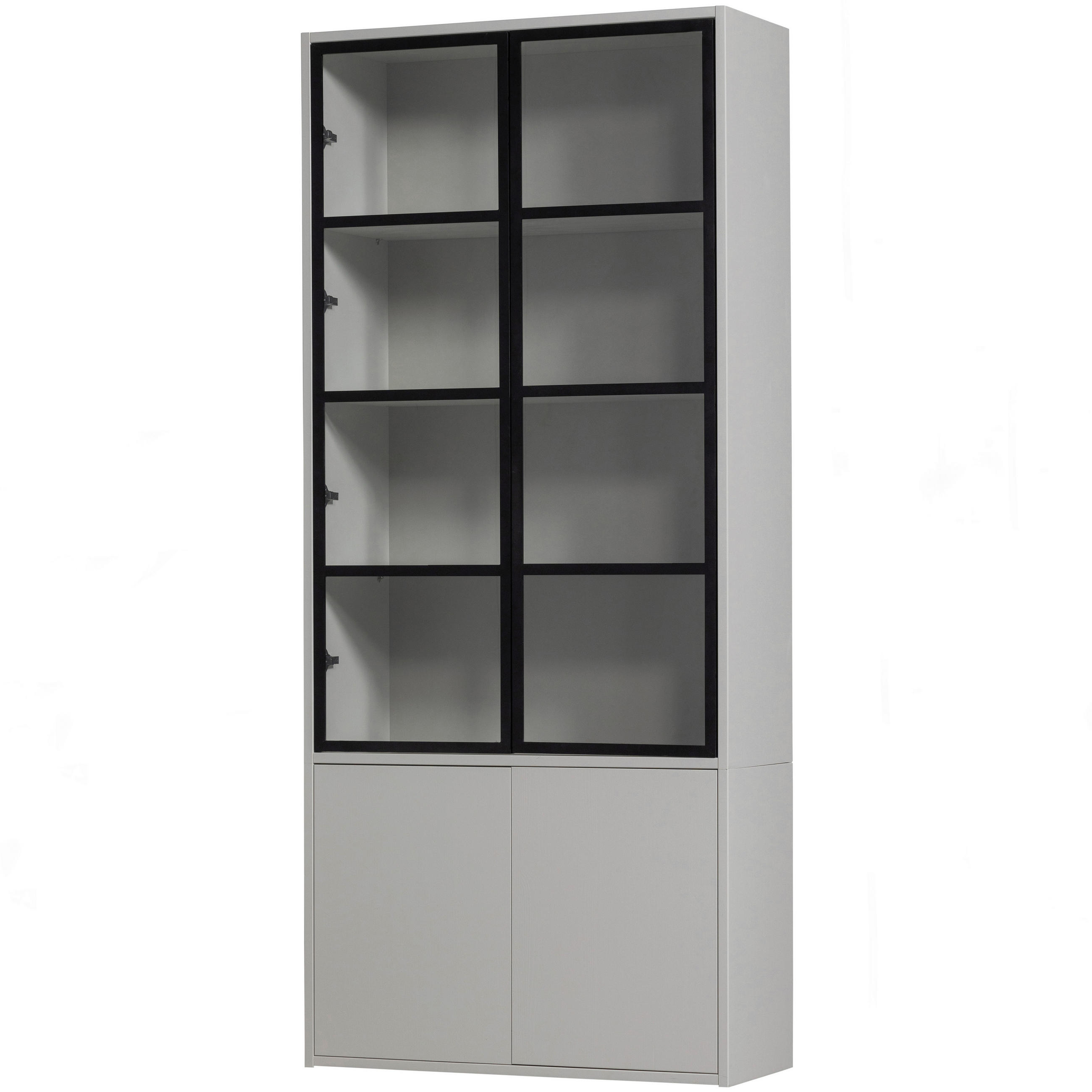VITRINE in massiv Kiefer Grau  - Schwarz/Grau, Design, Glas/Holz (101/230/40cm) - Livetastic