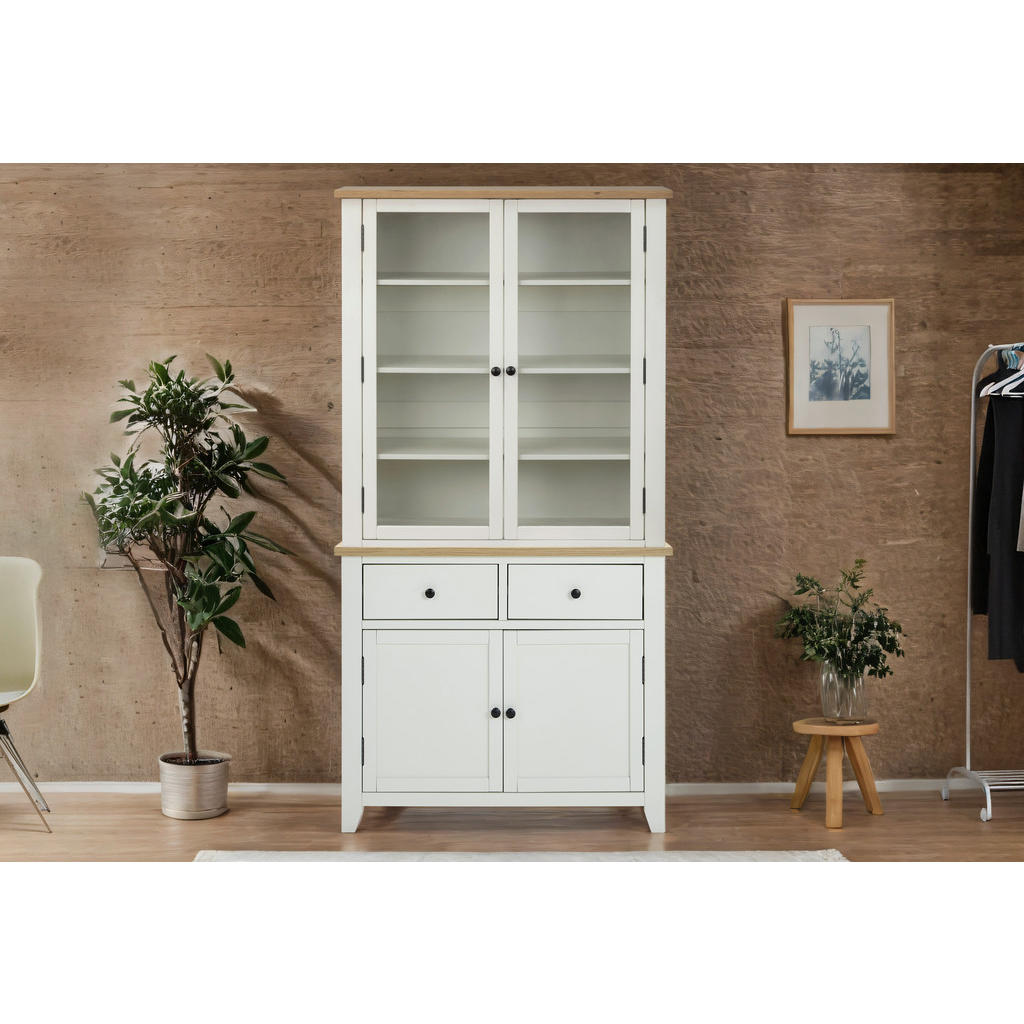 Thumbnail - Mid.you Sideboard, Natur, Weiß, Metall, Eiche, Kiefer, furniert, massiv, 2 Schubladen, 100x85x43 cm, Holzmöbel, Kleinmöb...
