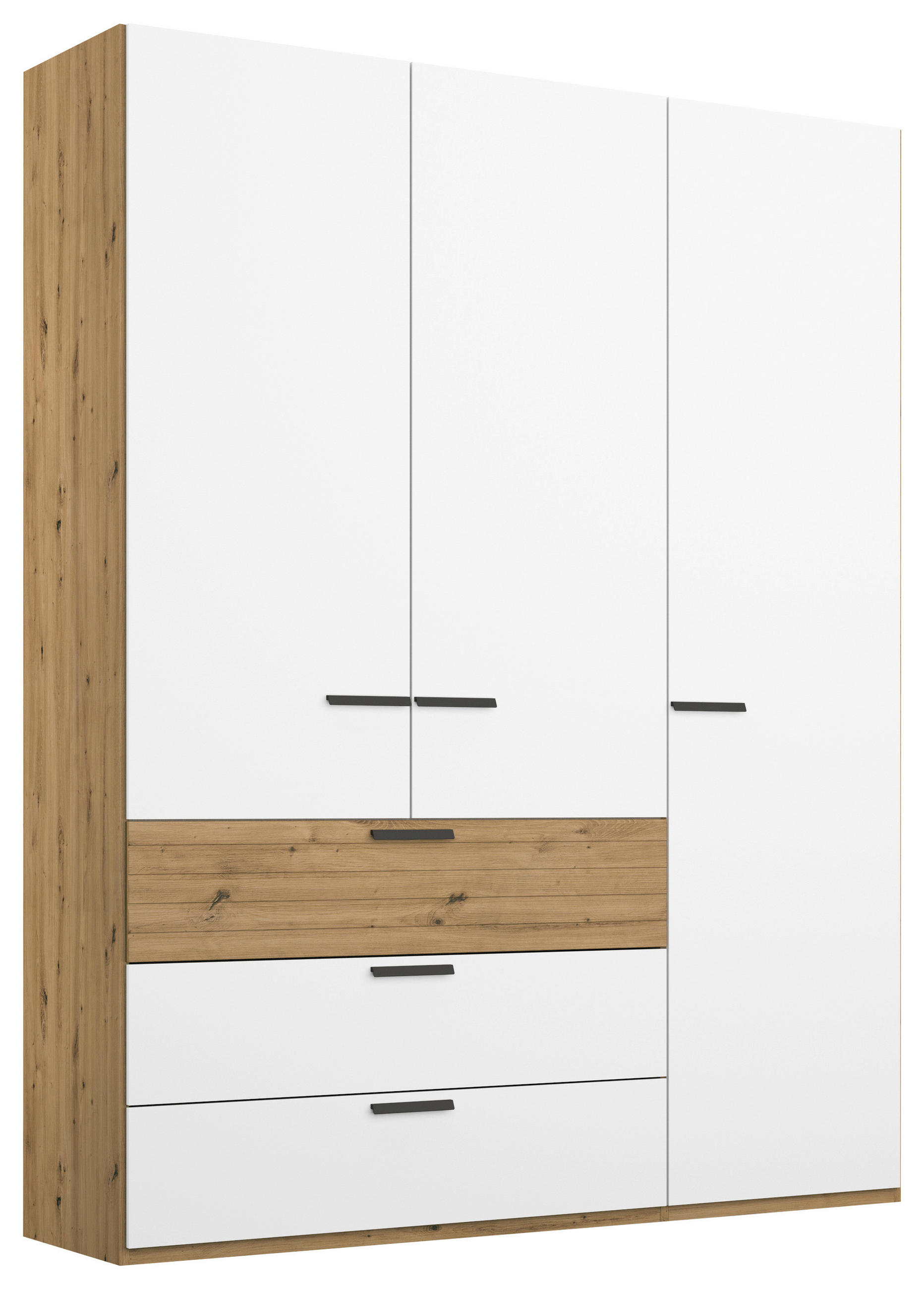 DREHTÜRENSCHRANK in Weiss, Eiche Artisan  - Weiss/Graphitfarben, Konventionell, Holzwerkstoff/Metall (151/223/62cm) - Xora