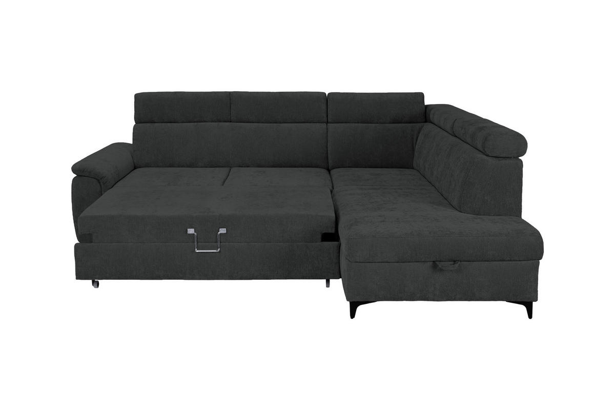 ECKSOFA Schwarz Chenille Bettkasten, Schlaffunktion, Rücken echt, Kopfteilverstellung, Liegefläche im Originalstoff  - Schwarz, KONVENTIONELL, Textil/Metall (265/206cm) - Carryhome