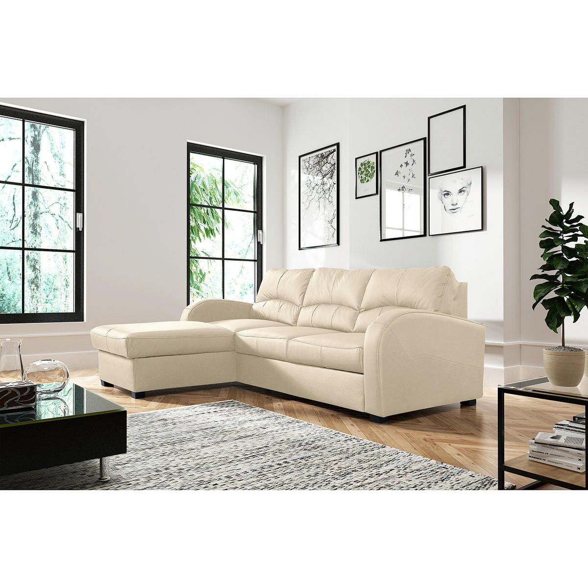 ECKSOFA 168/227 cm TILO in Lederlook Creme Bettkasten  168/227 cm  - Creme/Schwarz, Design, Kunststoff/Textil (168/227cm) - Livetastic