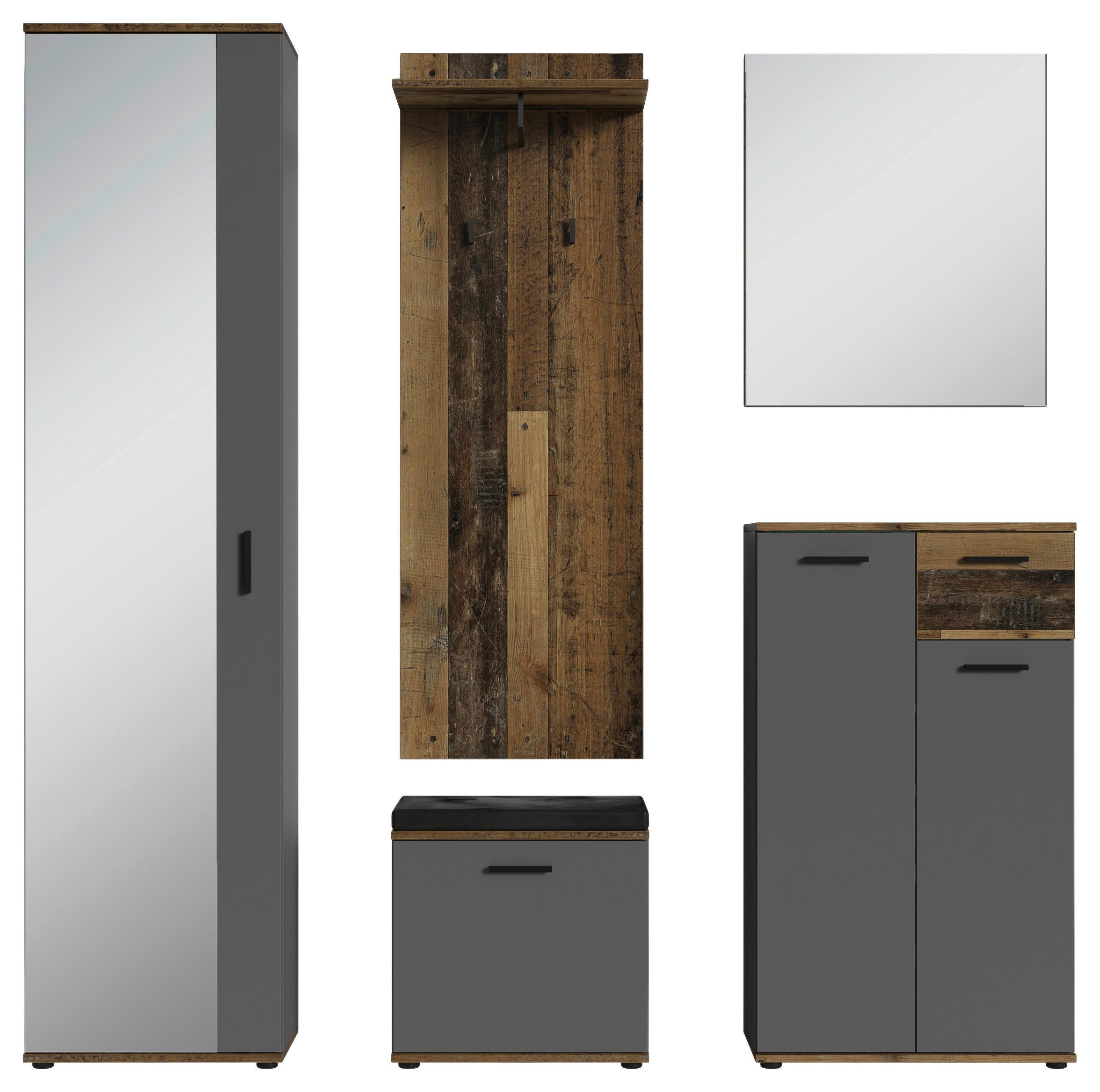 Garderobe Jakob 5-teilig Alteiche/anthrazit B: 49 Cm