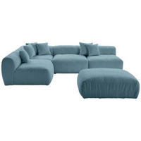 ECKSOFA inkl. Hocker in Flachgewebe, Teddystoff Blau  - Blau, Trend, Textil (235/315cm) - Livetastic