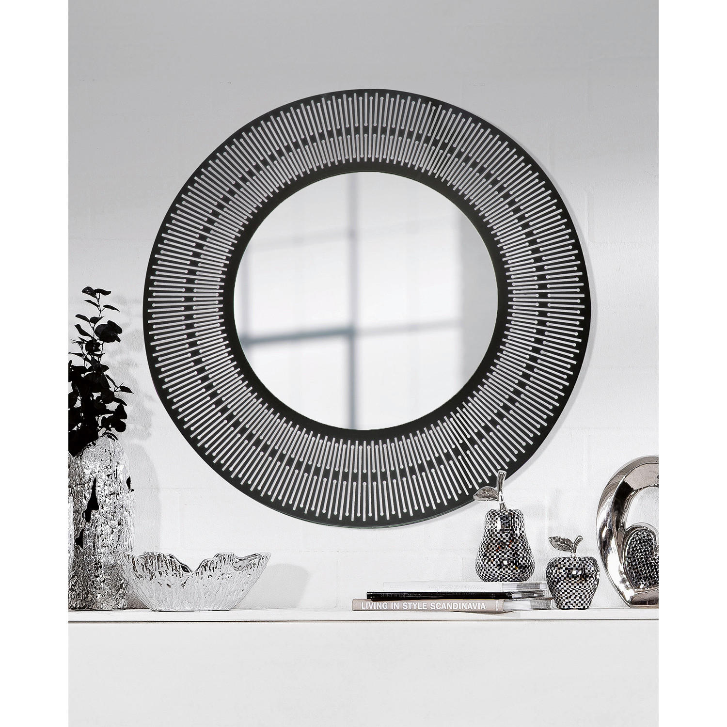 WANDSPIEGEL  - Schwarz, Basics, Glas/Metall (76cm)