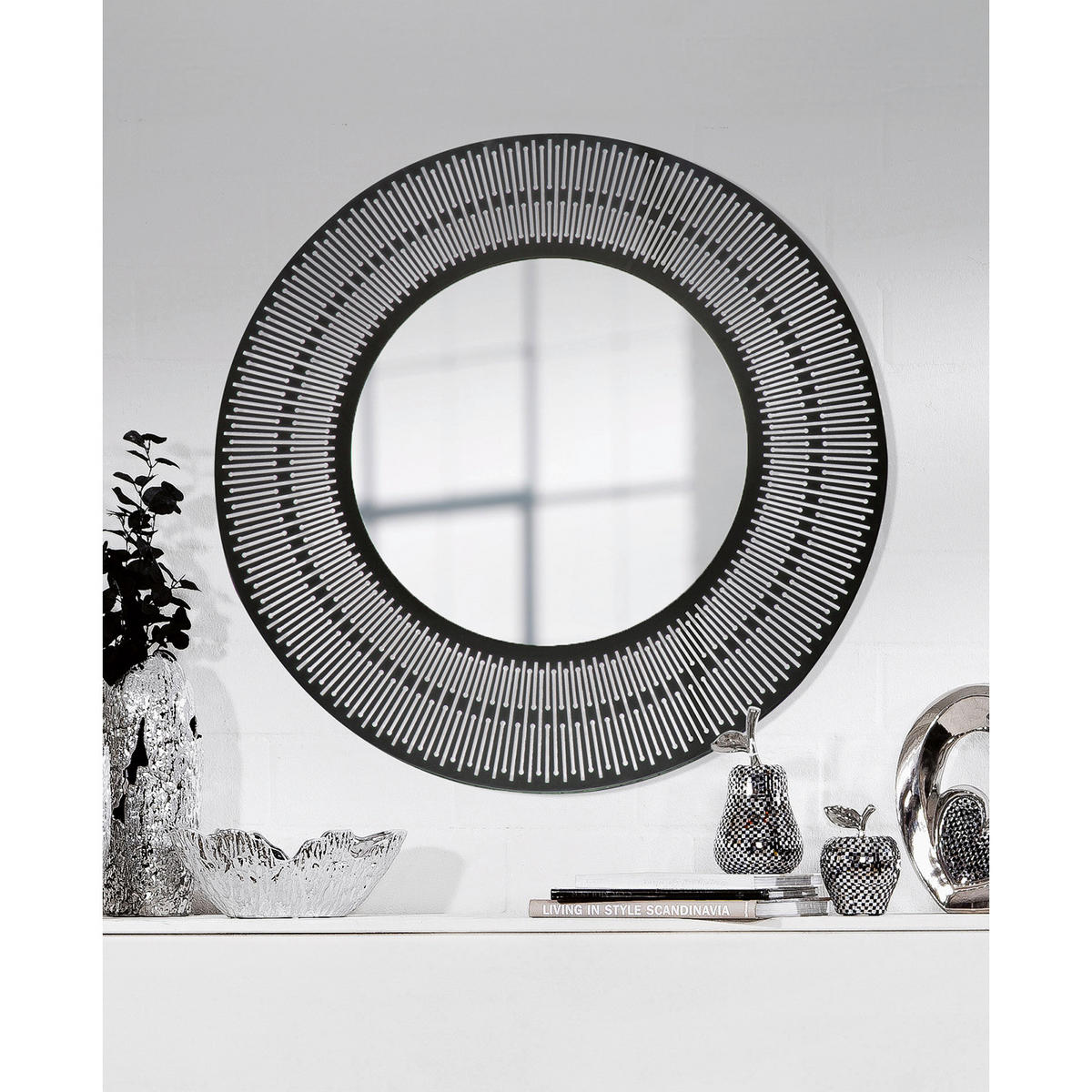 WANDSPIEGEL  - Schwarz, Basics, Glas/Metall (76cm)
