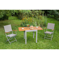 GARTENKLAPPSESSEL-SET Akazie Aluminium Grau, Silberfarben, Akaziefarben  - Silberfarben/Grau, KONVENTIONELL, Holz/Textil (57/92/60cm) - Gardenson