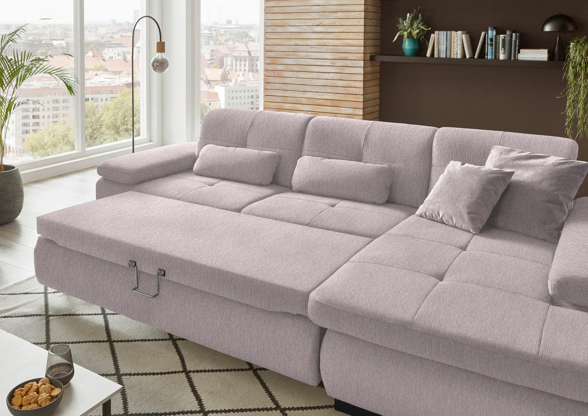 ECKSOFA in Flachgewebe Hellrosa  - Hellrosa/Schwarz, Design, Textil/Metall (297/174cm) - Beldomo Style