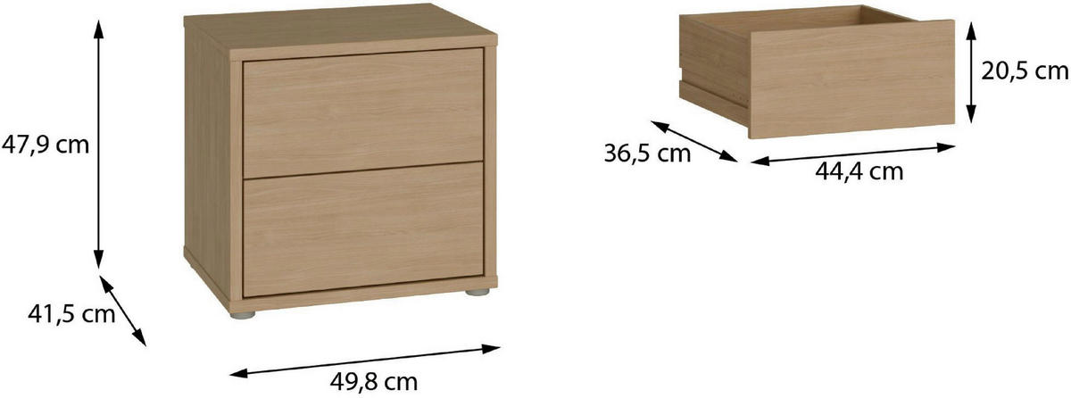 NACHTSCHRANK 50/48/42 cm  - Eichefarben/Silberfarben, Trend, Holzwerkstoff/Kunststoff (50/48/42cm) - Carryhome
