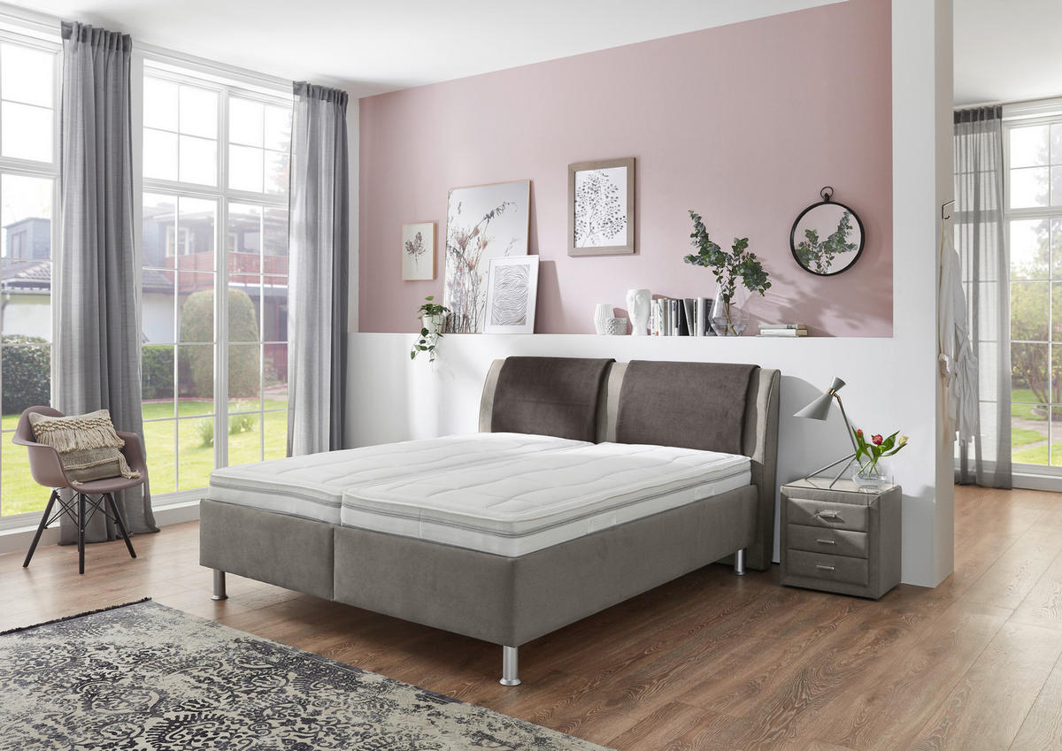 POLSTERBETT 180/200 cm,  in Anthrazit, Hellgrau, Matratze, gepolstertes Kopfteil, Lattenrost, H4 + H4 = sehr fest  - Anthrazit/Hellgrau, KONVENTIONELL, Holz/Holzwerkstoff (180/200cm) - Beldomo - Sleep