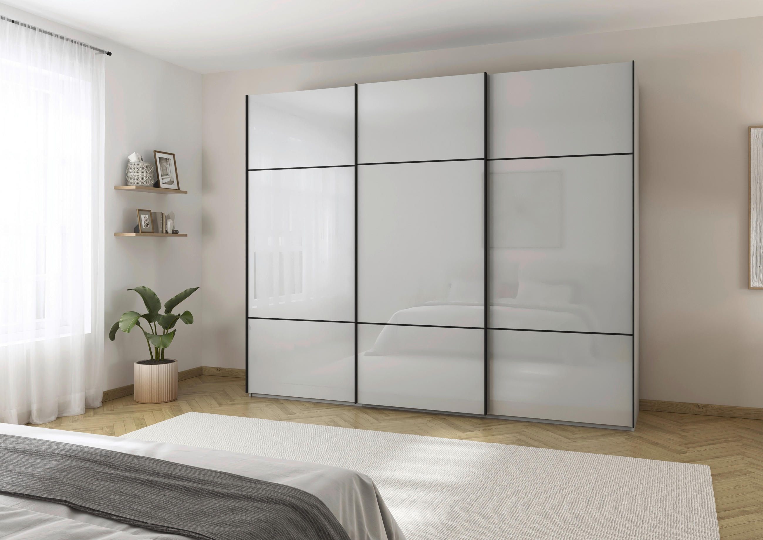 SCHWEBETÜRENSCHRANK in Grau  - Schwarz/Grau, Konventionell, Glas/Holzwerkstoff (242/223/68cm) - Novel