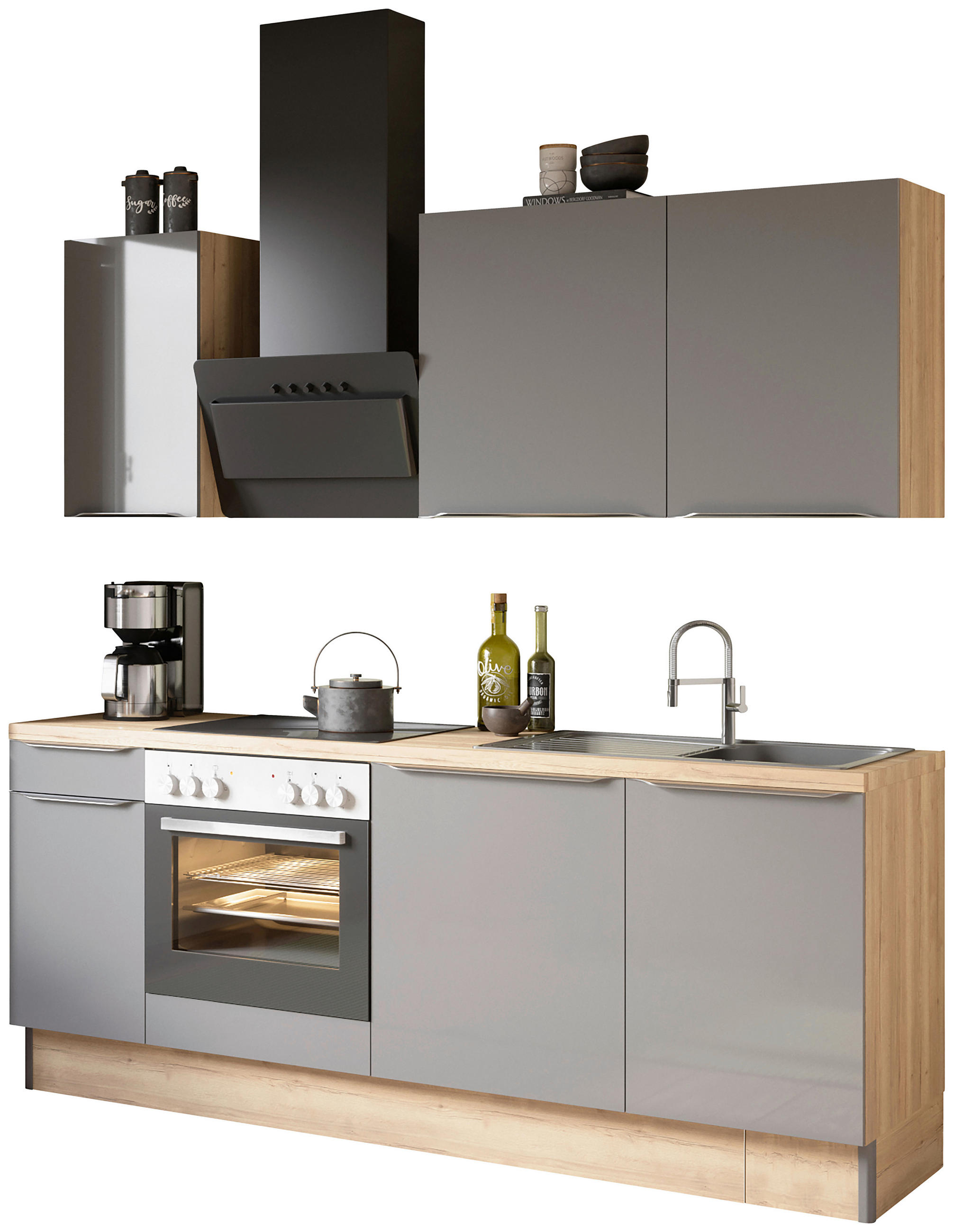 KÜCHENLEERBLOCK 210 cm   in Anthrazit, Eichefarben  - Edelstahlfarben/Eichefarben, Basics, Holzwerkstoff/Metall (210cm) - Optifit