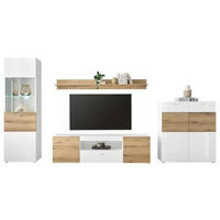 DNEVNI REGAL,  bela, barve hrasta, bela, visoki sijaj  - srebrne barve/črna, Design, umetna masa/steklo (310/195/40cm) - Carryhome