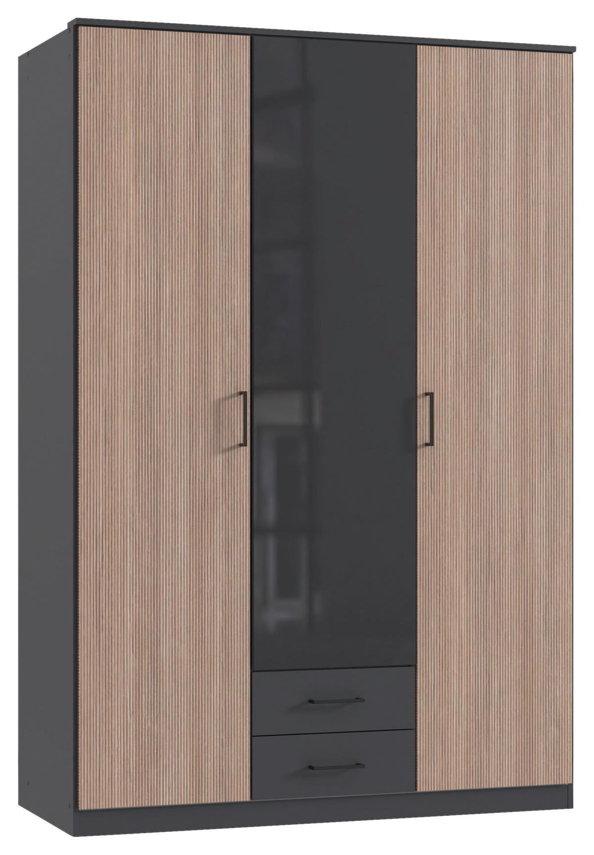 KLEIDERSCHRANK 135/199/58 cm,  in Braun, Graphitfarben, Dunkelgrau, 3-türig  - Dunkelgrau/Schwarz, KONVENTIONELL, Glas/Holzwerkstoff (135/199/58cm) - Boxxx