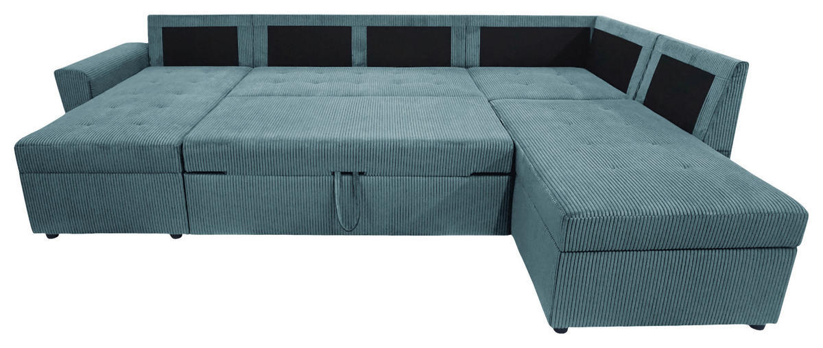 WOHNLANDSCHAFT TERMOLI Hellblau Cord  - Schwarz/Hellblau, Design, Kunststoff/Textil (155/297/212cm) - MID.YOU