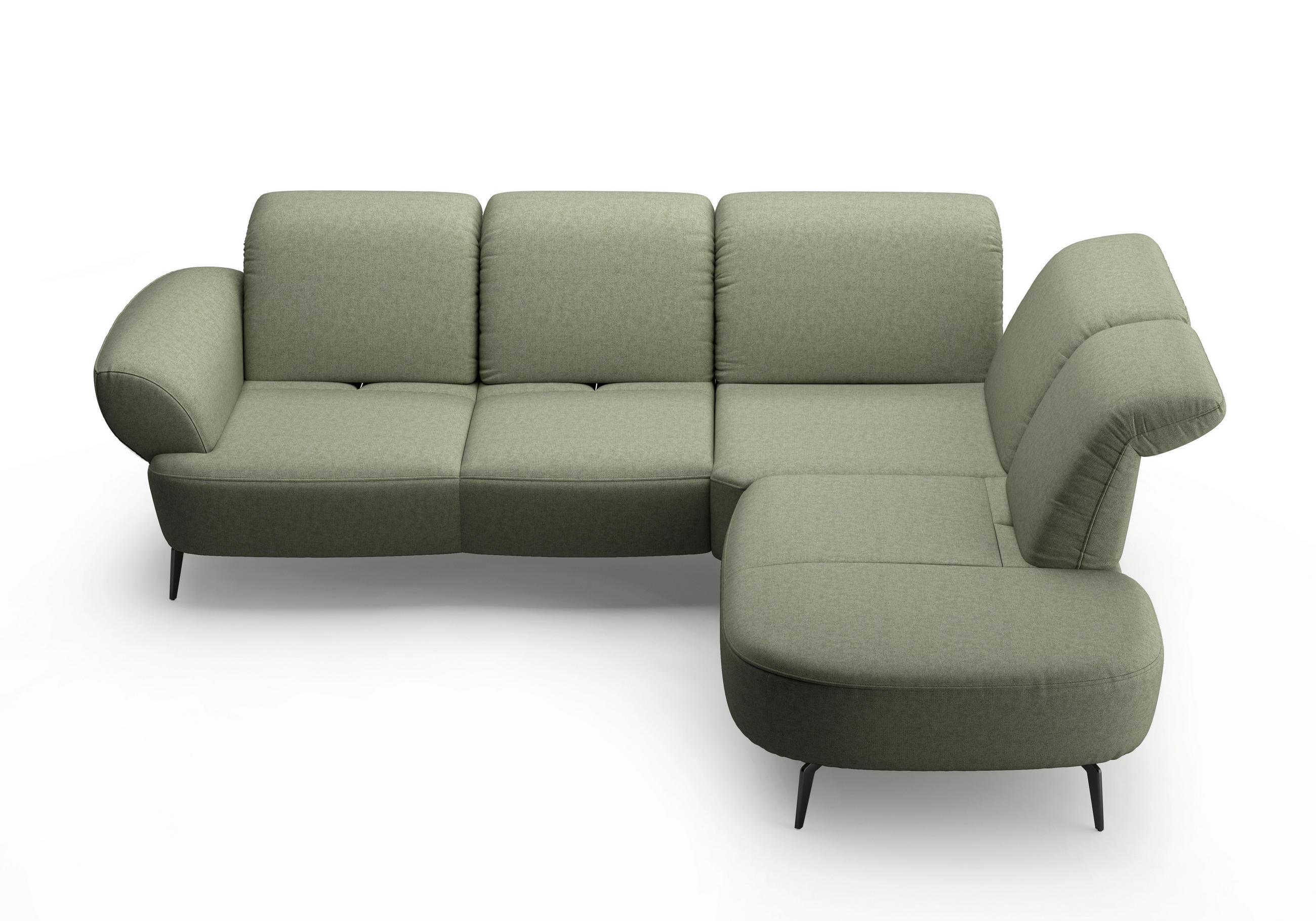 ECKSOFA in Flachgewebe Olivgrün  - Schwarz/Olivgrün, Modern, Textil/Metall (302/270cm) - Sit & More