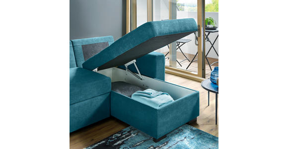 ECKSOFA inkl.Funktionen Petrol Webstoff Rückenkissen, Bettkasten, Schlaffunktion  - Petrol/Schwarz, Design, Textil (245/160cm) - Xora