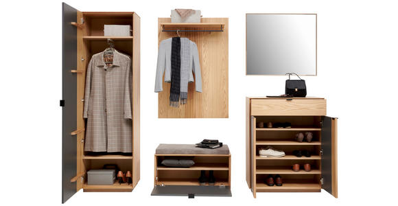 GARDEROBENSCHRANK  in 60,1/200/42 cm  - Eichefarben/Schwarz, Natur, Holz/Holzwerkstoff (60,1/200/42cm) - Linea Natura