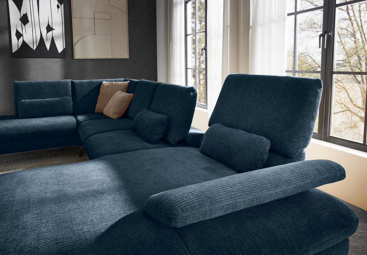 WOHNLANDSCHAFT in Webstoff Blau  - Blau/Schwarz, Design, Textil/Metall (208/354/157cm) - Dieter Knoll