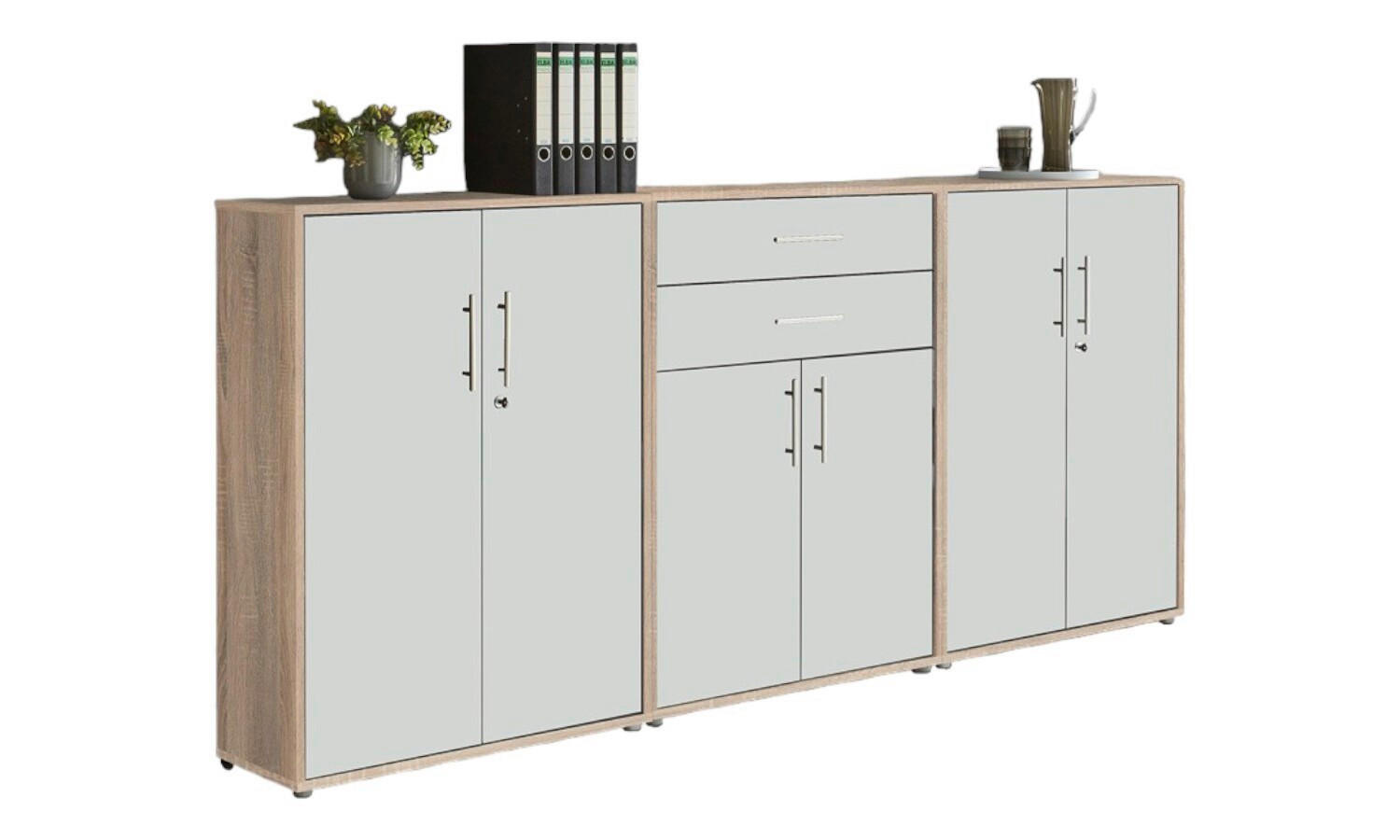 AKTENSCHRANK Weiß, Eichefarben  - Eichefarben/Weiß, MODERN, Holzwerkstoff (253,2/113,6/33cm) - MID.YOU