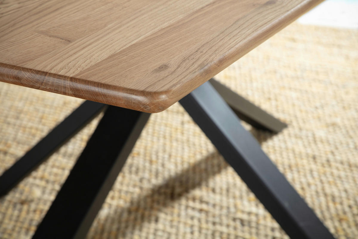 ESSTISCH Eiche massiv rechteckig Schwarz, Eichefarben  - Eichefarben/Schwarz, LIFESTYLE, Holz/Metall (180/90/75cm) - Linea Natura