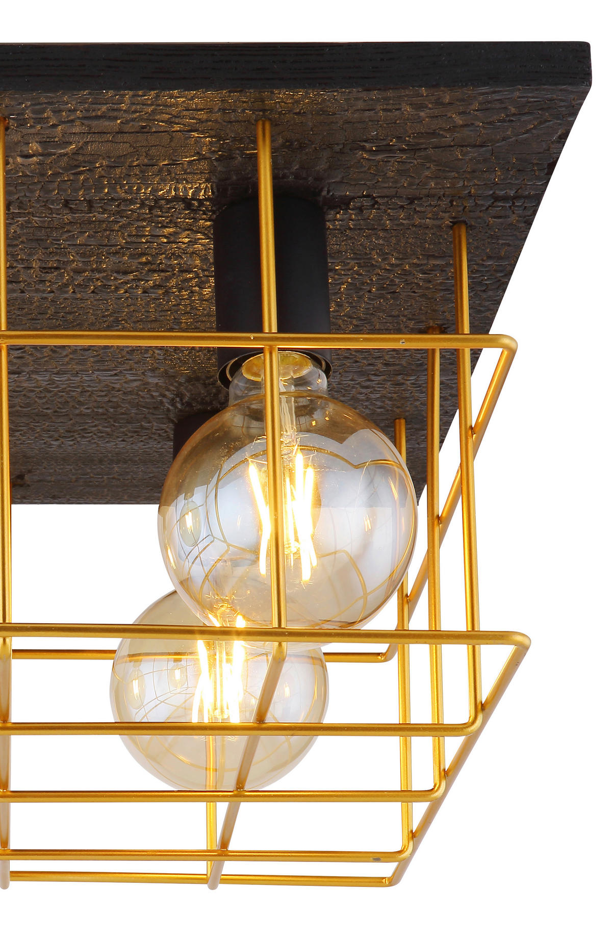 DECKENLEUCHTE    40/40/26 cm  - Goldfarben/Schwarz, Natur, Holz/Metall (40/40/26cm) - Globo