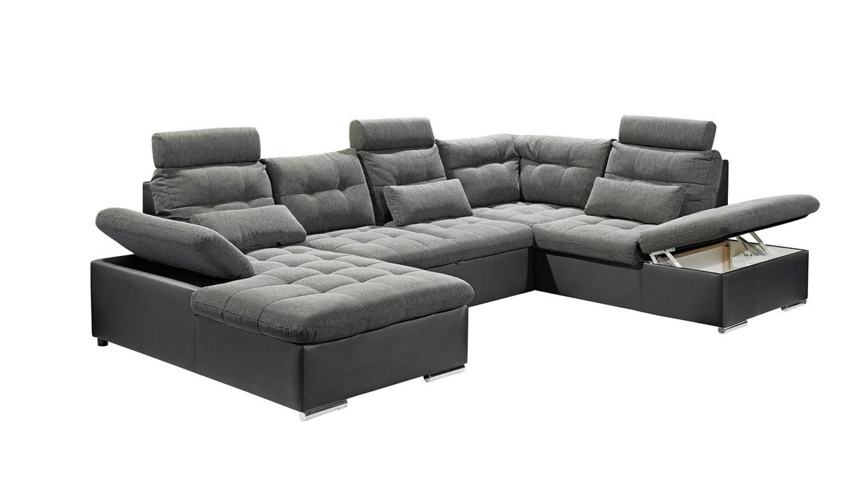 WOHNLANDSCHAFT Grau, Schwarz Webstoff  - Chromfarben/Schwarz, Design, Kunststoff/Textil (170/324/218cm) - MID.YOU