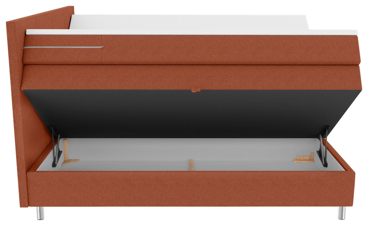 BOXSPRINGBETT 200/200 cm,  in Rostfarben, Bettkasten, Topper, Matratzen, H3 = fest  - Chromfarben/Rostfarben, KONVENTIONELL, Kunststoff/Textil (200/200cm) - Boxxx