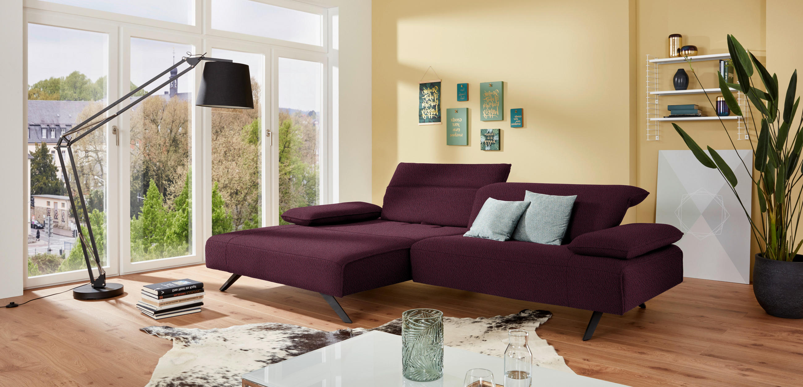 ECKSOFA in Flachgewebe Lila  - Anthrazit/Lila, Design, Textil/Metall (166/280cm) - Johann Jakob