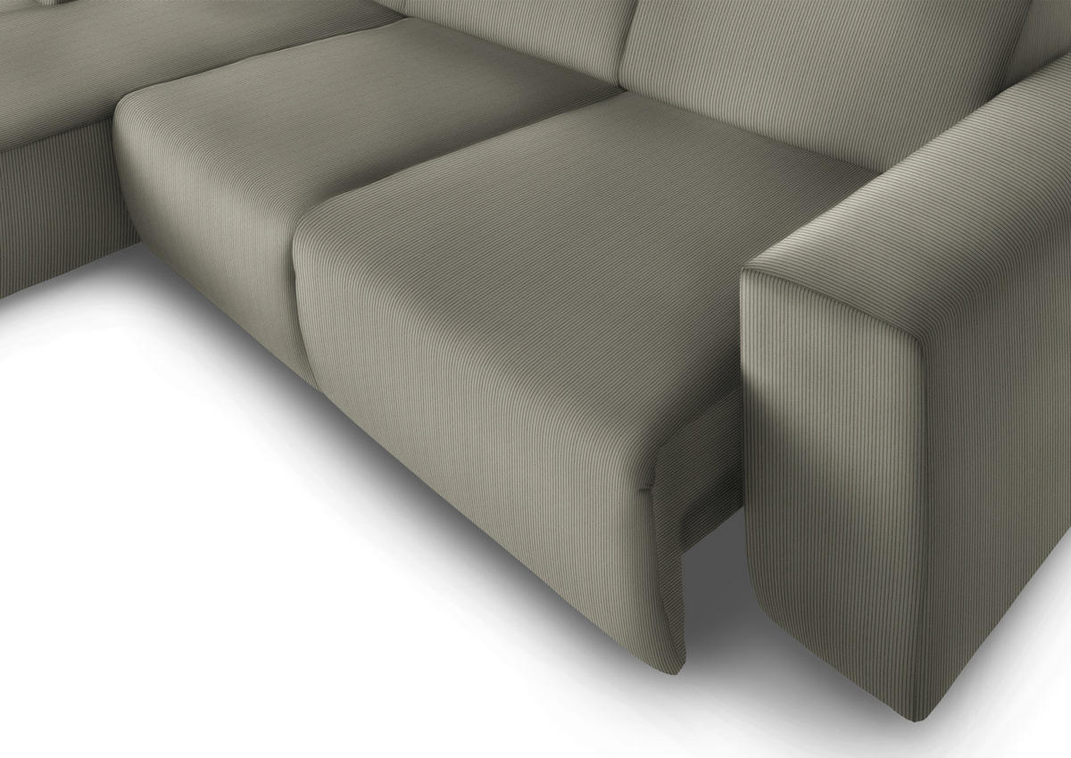 ECKSOFA in Feincord Taupe  174/302 cm  - Taupe/Schwarz, Design, Kunststoff/Textil (174/302cm) - Beldomo Style