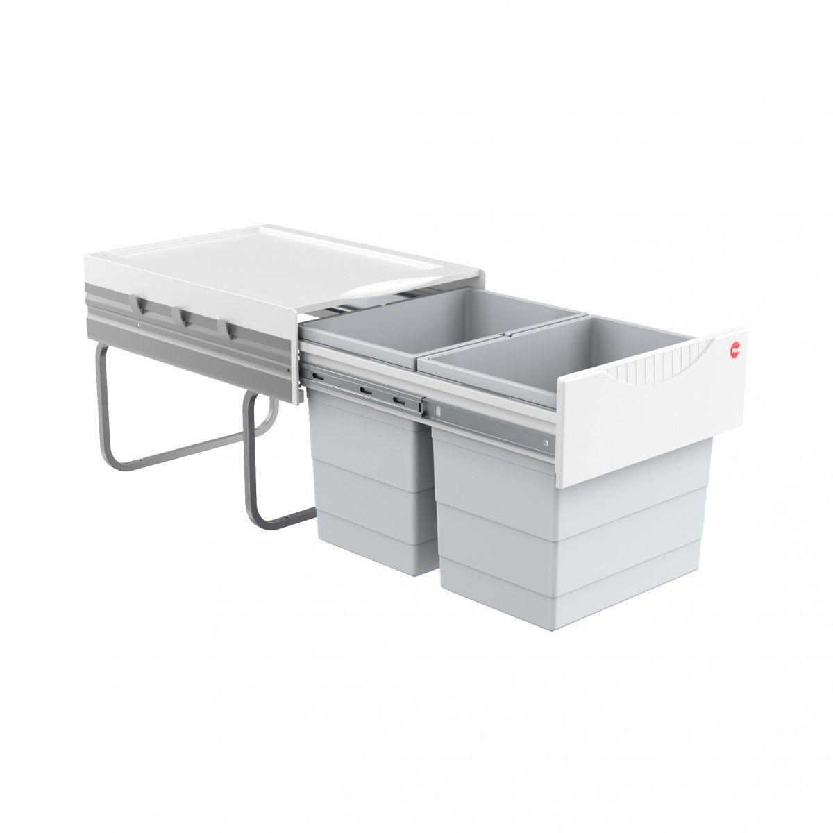 EINBAUABFALLSAMMLER 2 x 18 l  Kunststoff  - Hellgrau, Basics, Kunststoff (34,6/33,6/47,5cm) - HKT