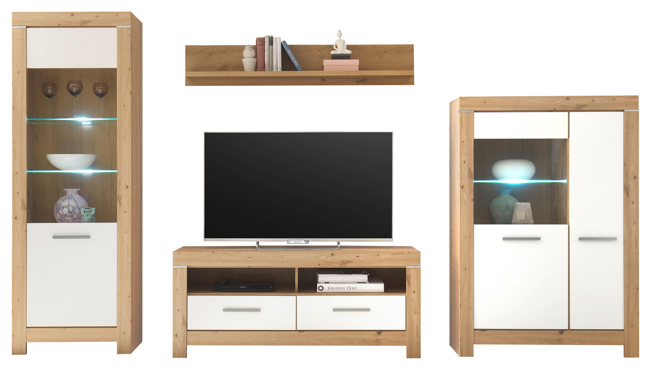 MID.YOU OBÝVACIA STENA, biela, dub artisan