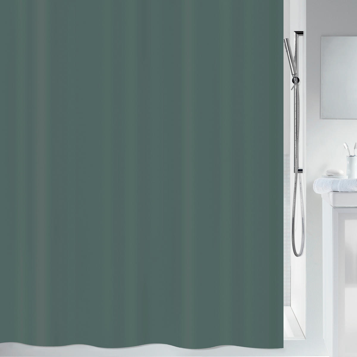 DUSCHVORHANG PRIMO 180/180 cm  - Dunkelgrün, Basics, Textil (180/180cm) - Spirella
