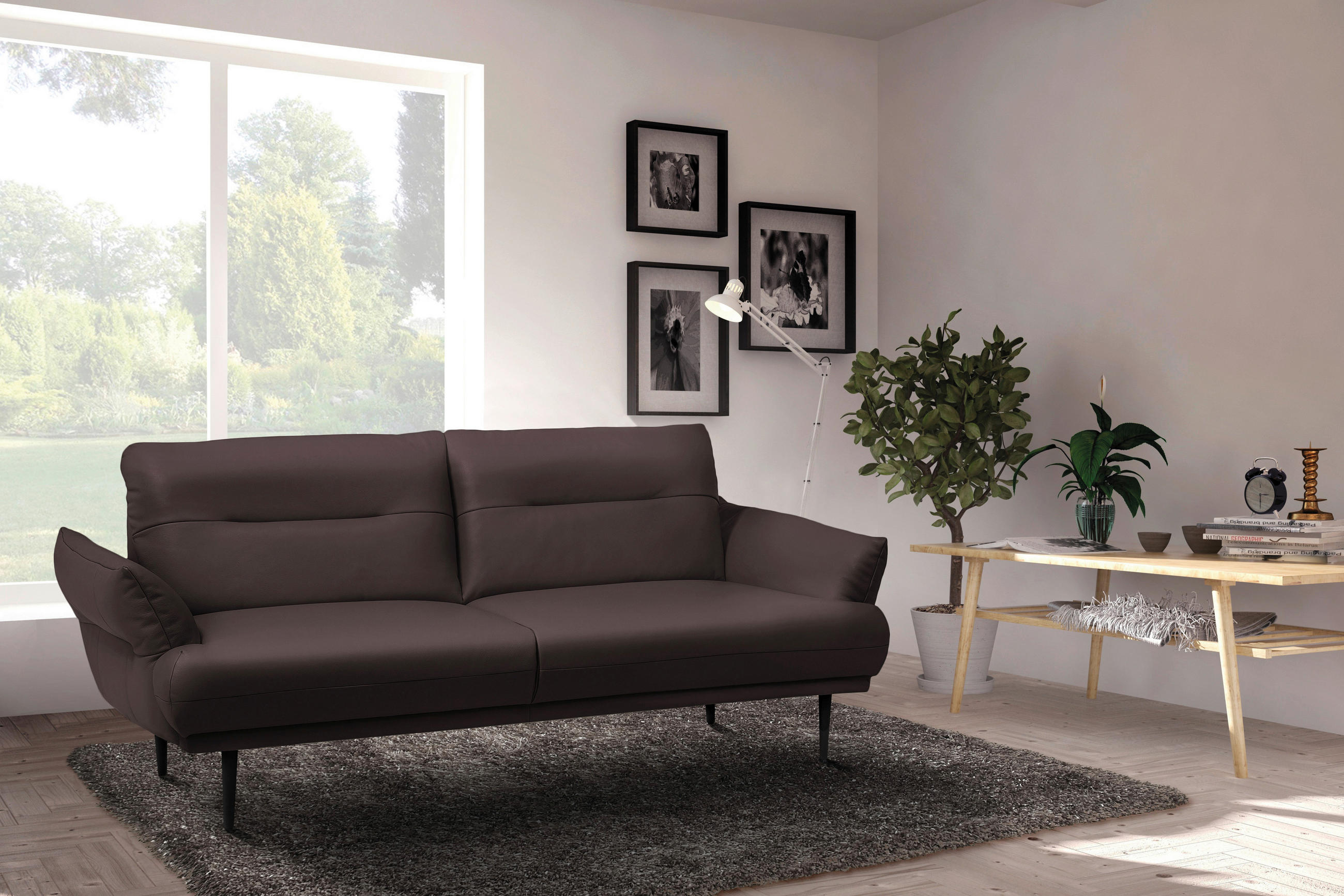 2-SITZER-SOFA in Lederlook Dunkelbraun  - Dunkelbraun/Schwarz, Design, Holz/Textil (183/85/96cm) - Livetastic
