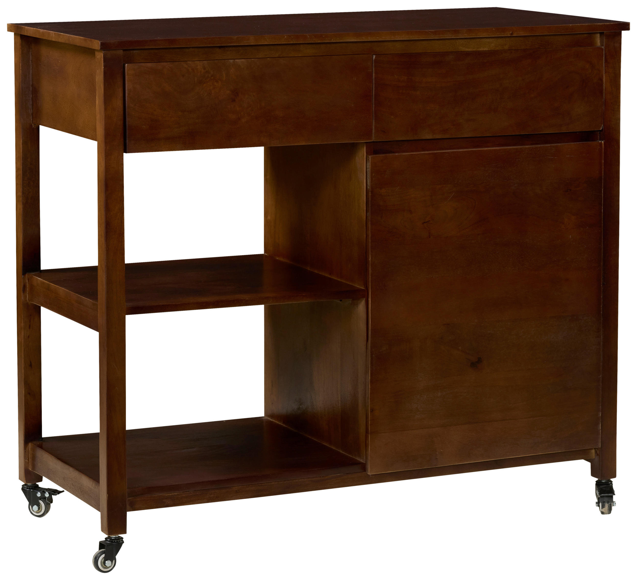 SERVIERWAGEN Mangoholz vollmassiv Walnussfarben  - Walnussfarben, Natur, Holz/Kunststoff (100/90/48cm) - Livetastic