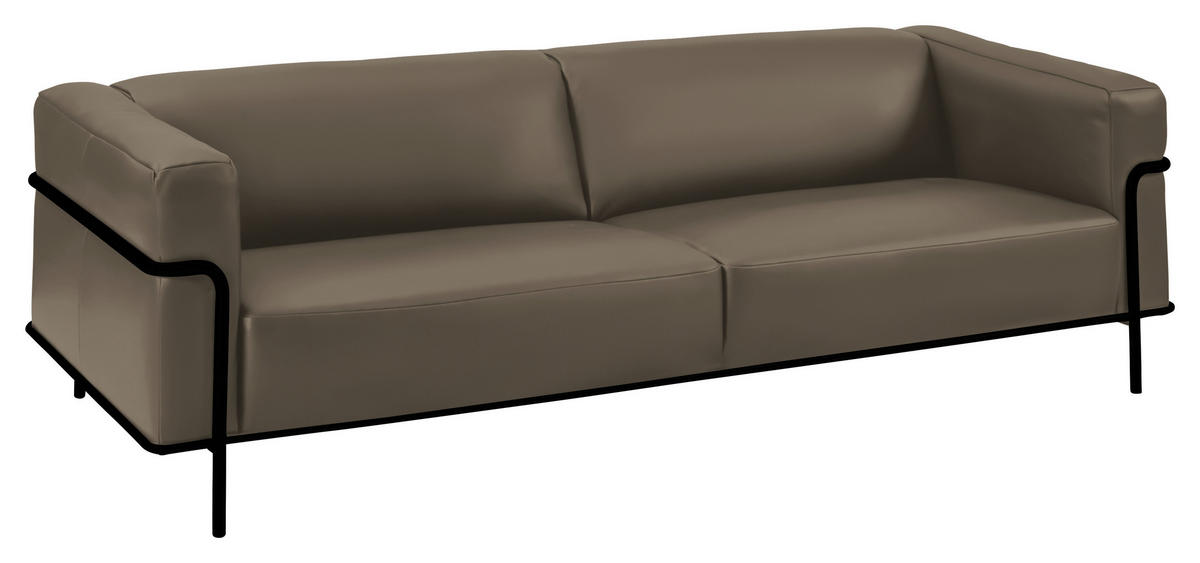 3-SITZER-SOFA in Echtleder Taupe  - Taupe/Schwarz, Design, Leder/Metall (236cm) - Johann Jakob