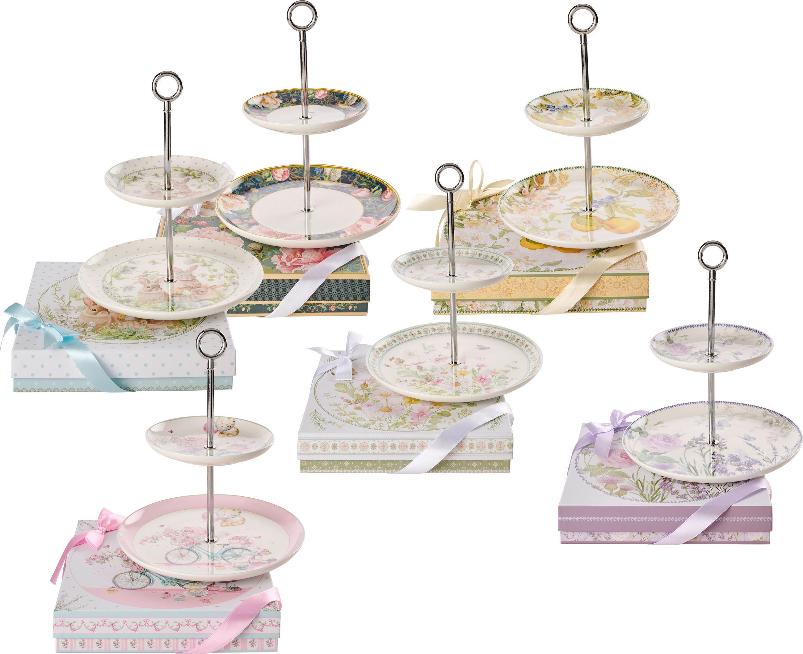 Platou Etajat Prăjituri cu 2 etaje - lila/roz aprins, Lifestyle, ceramică/metal (22,5+15,7cm)