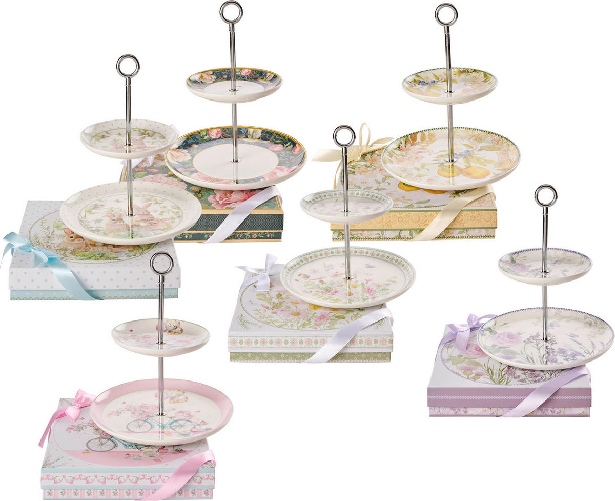 Platou Etajat Prăjituri cu 2 etaje - lila/roz aprins, Lifestyle, ceramică/metal (22,5+15,7cm)