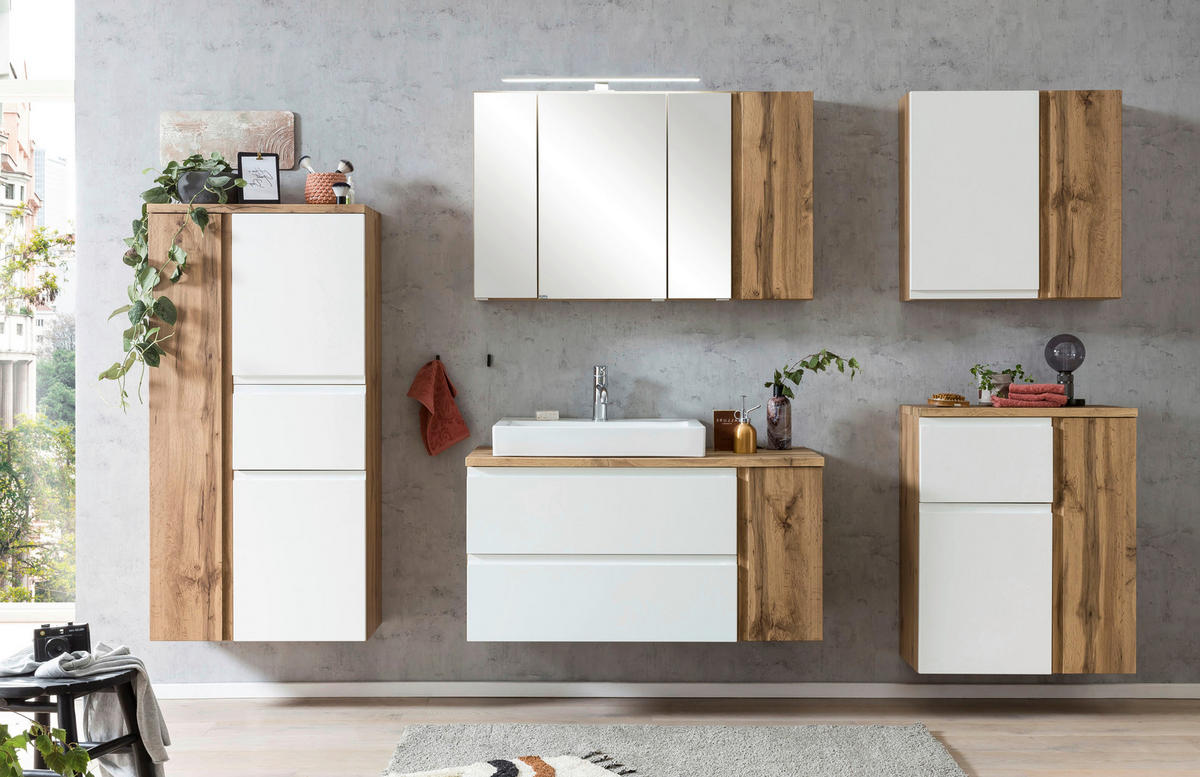 SKRINKA S UMÝVADLOM, 105 cm - biela/dub wotan, Modern, kompozitné drevo/keramika (105cm) - Held