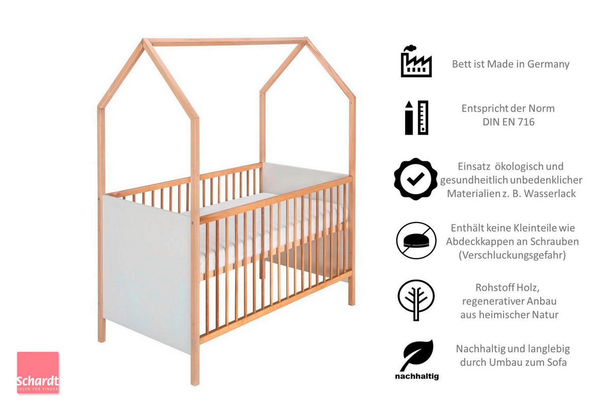 GITTERBETT Venice 144/77/173 cm  - Buchefarben/Weiß, Basics, Holz/Holzwerkstoff (144/77/173cm) - Schardt