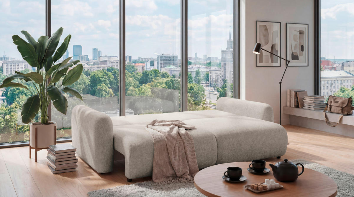 SCHLAFSOFA Webstoff Beige  - Beige/Schwarz, Modern, Kunststoff/Textil (240/89/122cm) - MID.YOU