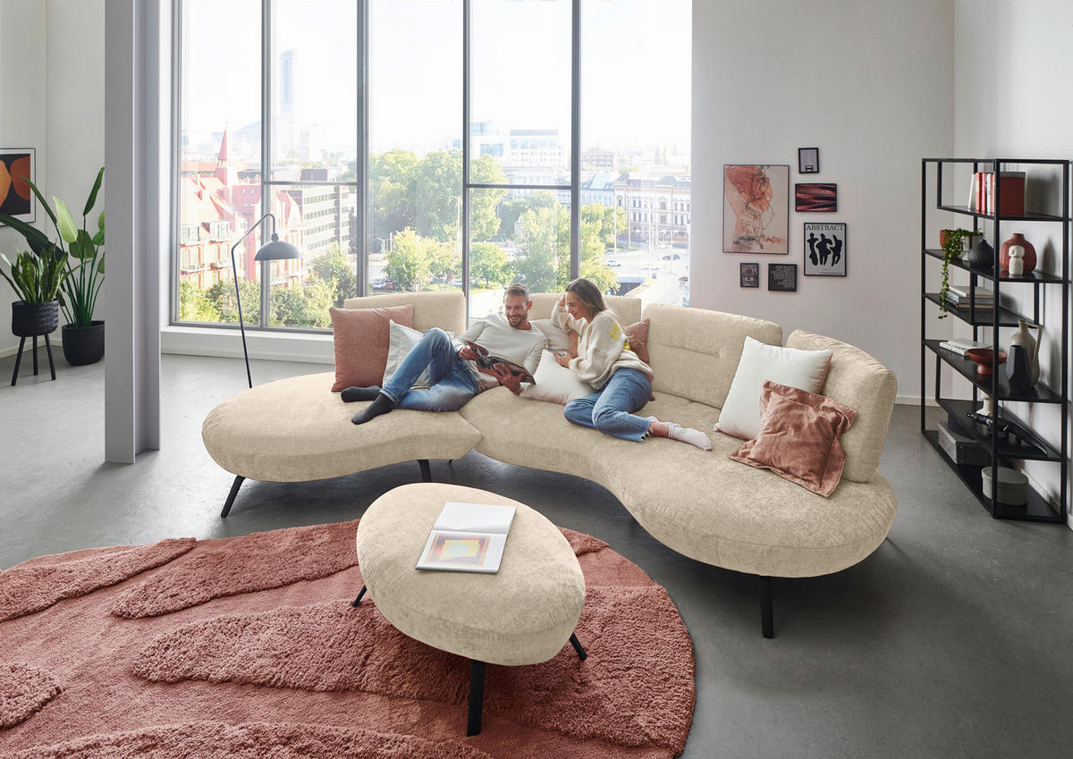 BIGSOFA Flachgewebe Creme  - Creme/Schwarz, Design, Textil/Metall (456/93/138cm) - Moderano