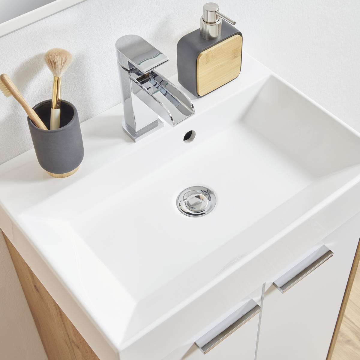 WASCHTISCHKOMBI 50 cm  - Chromfarben/Eichefarben, KONVENTIONELL, Holzwerkstoff/Stein (50cm) - Stylife