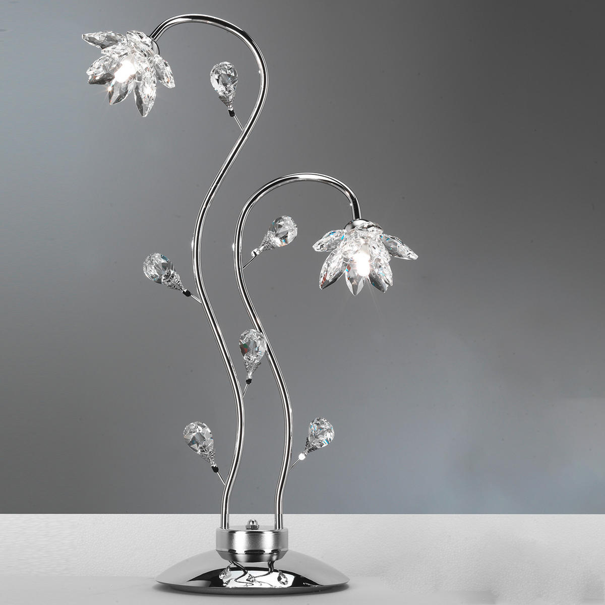 KRISTALL-TISCHLEUCHTE 40/80 cm   - Chromfarben, KONVENTIONELL, Glas/Metall (40/80cm)
