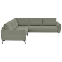 ECKSOFA in Velours, Feincord Braun, Grün  - Schwarz/Braun, Design, Textil/Metall (254/280cm) - Beldomo Style