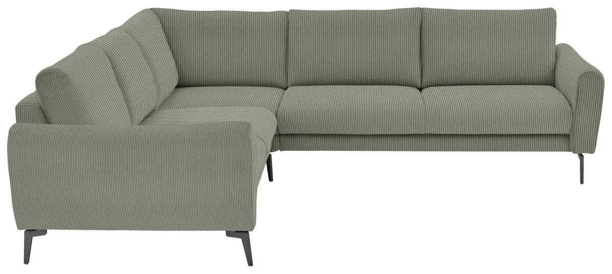 ECKSOFA in Velours, Feincord Braun, Grün  - Schwarz/Braun, Design, Textil/Metall (254/280cm) - Beldomo Style