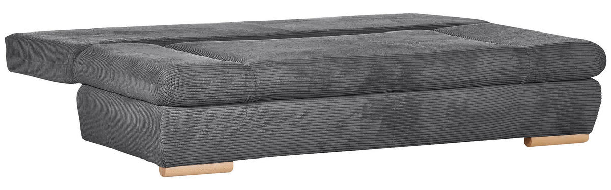 SCHLAFSOFA  mit Rücken echt, Liegefunktion Cord Dunkelgrau  - Dunkelgrau/Naturfarben, KONVENTIONELL, Holz/Textil (200/75/92cm) - home24